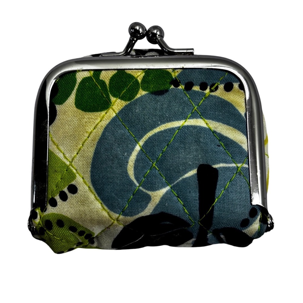 Vera Bradley Quilted Floral Coin Purse Kiss Lock Green Blue Mirror Small‎ Pouch